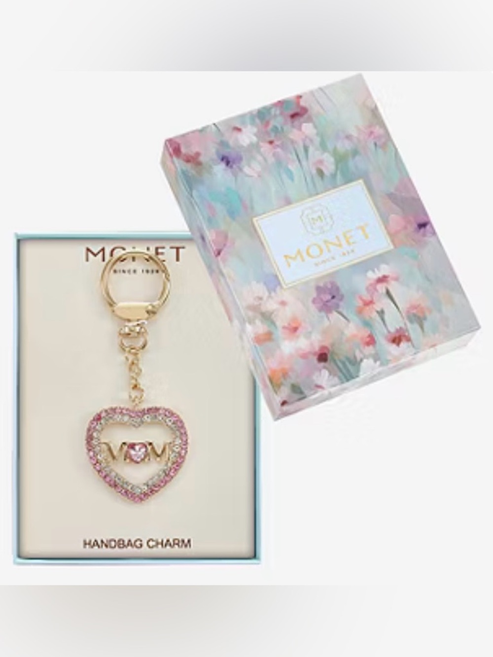 MONET Crystal Heart Mom Bag Charm/Keychain In Gift Box